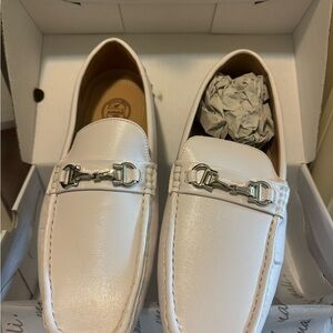 Amali White Leather Driving Mocassin Loafers Classic Slip-Ons with Horsebit